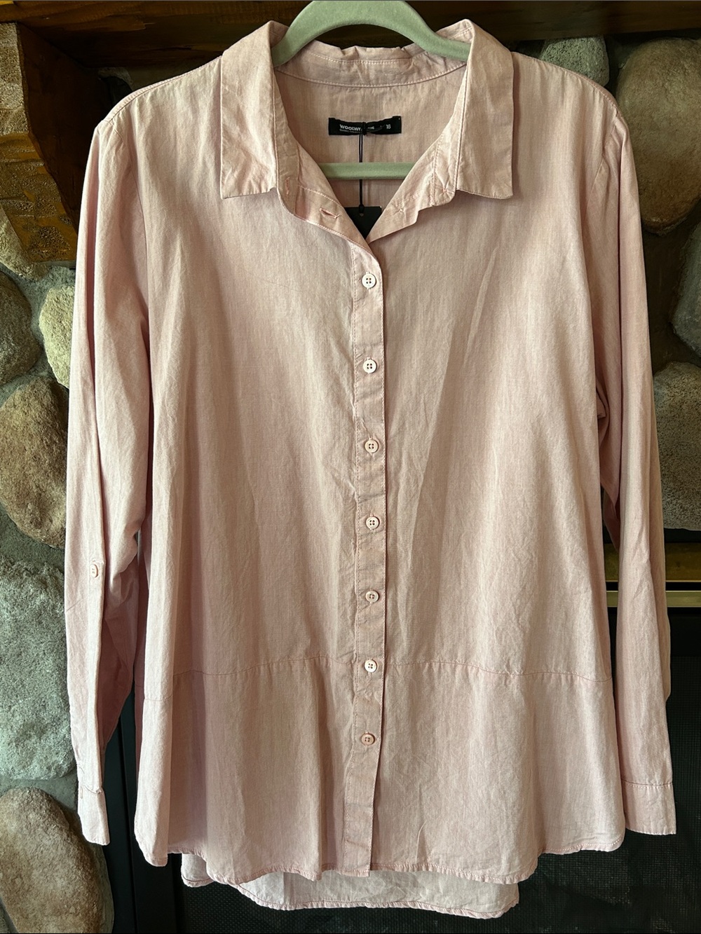 Woolworths Women's Pink Long Roll Tab Sleeve Button Up Shirt, Size 18